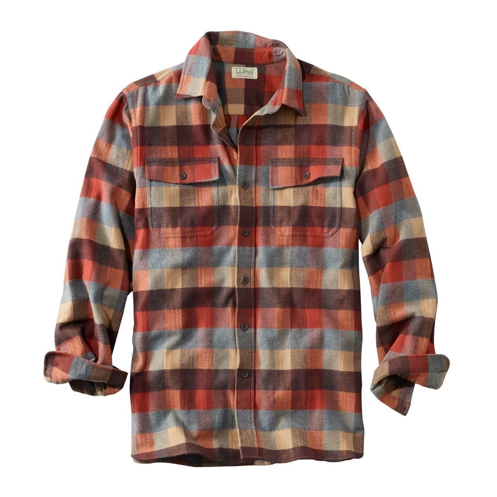 LL Bean Men's Shirt Chamois Button Front Plaid Apple Cinnamon M Tall